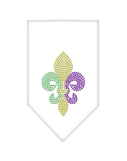 Mardi Gras Fleur De Lis Rhinestone Bandana White Large