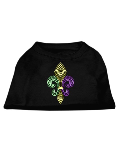 Mardi Gras Fleur De Lis Rhinestone Dog Shirt Black Lg