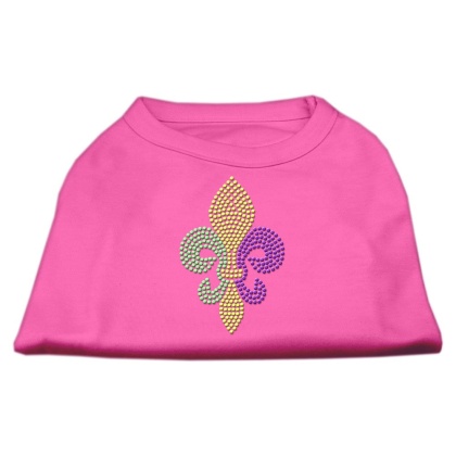 Mardi Gras Fleur De Lis Rhinestone Dog Shirt Bright Pink Lg