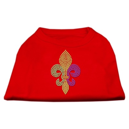 Mardi Gras Fleur De Lis Rhinestone Dog Shirt Red Lg