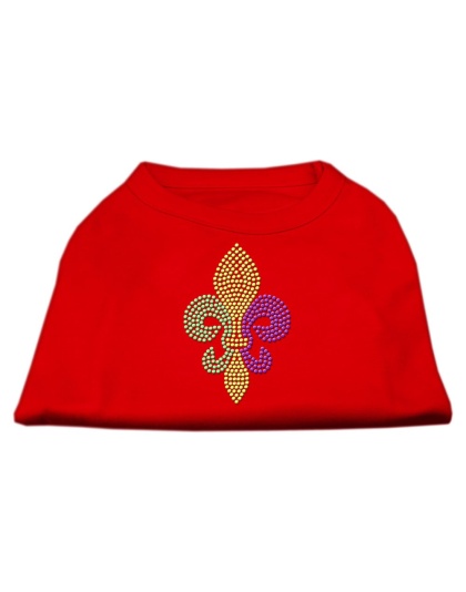 Mardi Gras Fleur De Lis Rhinestone Dog Shirt Red Lg