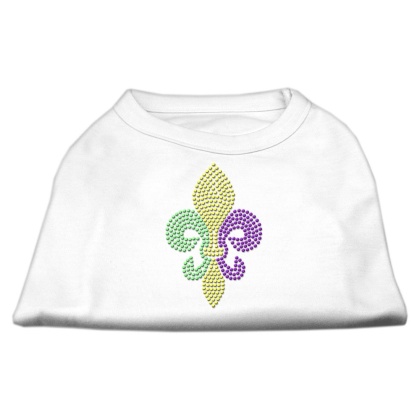 Mardi Gras Fleur De Lis Rhinestone Dog Shirt White Lg