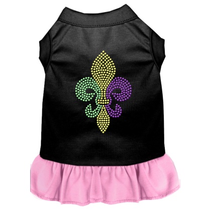Mardi Gras Fleur De Lis Rhinestone Dress Black with Light Pink Lg