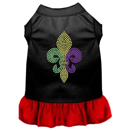 Mardi Gras Fleur De Lis Rhinestone Dress Black with Red Lg