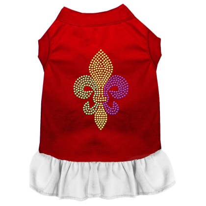 Mardi Gras Fleur De Lis Rhinestone Dress Red with White Lg