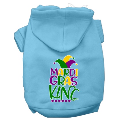 Mardi Gras King Screen Print Mardi Gras Dog Hoodie Baby Blue L