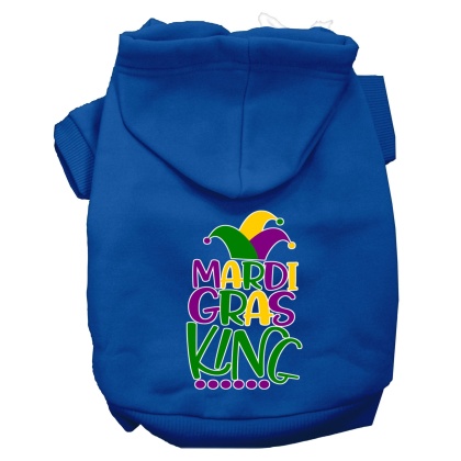 Mardi Gras King Screen Print Mardi Gras Dog Hoodie Blue L