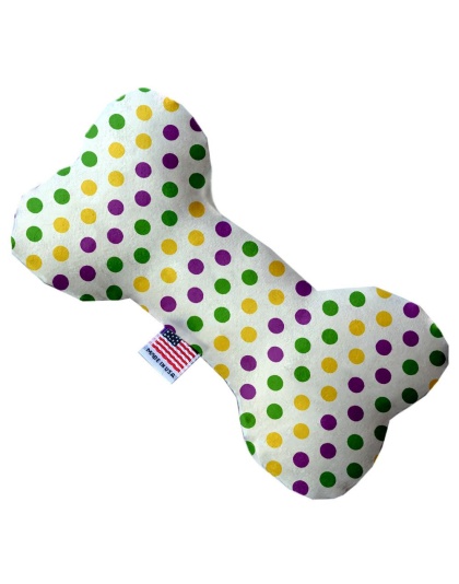 Mardi Gras Polka Dots 10 inch Canvas Bone Dog Toy