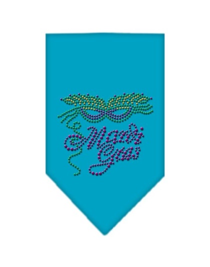 Mardi Gras Rhinestone Bandana Turquoise Large