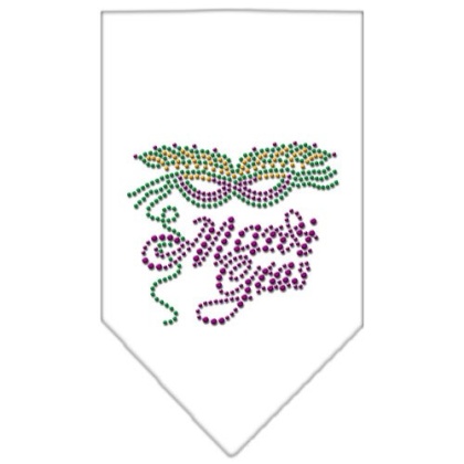 Mardi Gras Rhinestone Bandana White Large