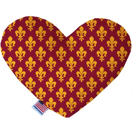 Maroon Fleur de Lis 6 inch Canvas Heart Dog Toy