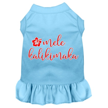 Mele Kalikimaka Screen Print Dog Dress Baby Blue 4X