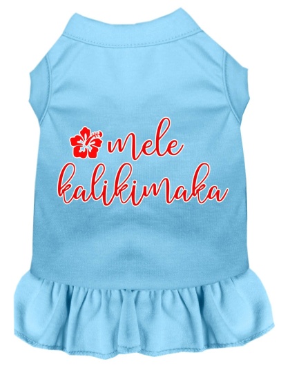 Mele Kalikimaka Screen Print Dog Dress Baby Blue 4X