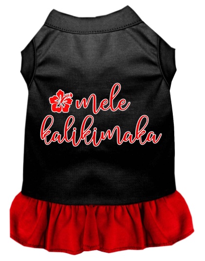 Mele Kalikimaka Screen Print Dog Dress Black with Red Lg