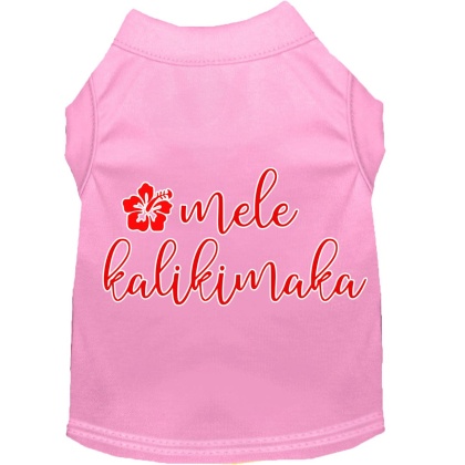 Mele Kalikimaka Screen Print Dog Shirt Light Pink Lg