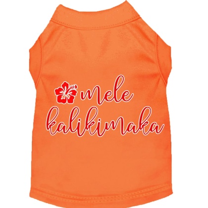 Mele Kalikimaka Screen Print Dog Shirt Orange Lg