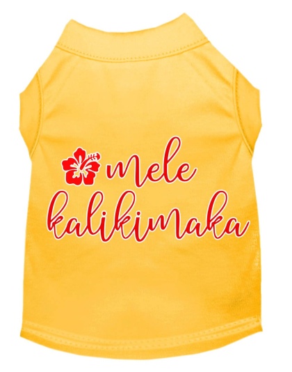 Mele Kalikimaka Screen Print Dog Shirt Yellow Lg