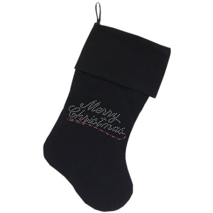 Merry Christmas Rhinestone 18 inch Velvet Christmas Stocking Black