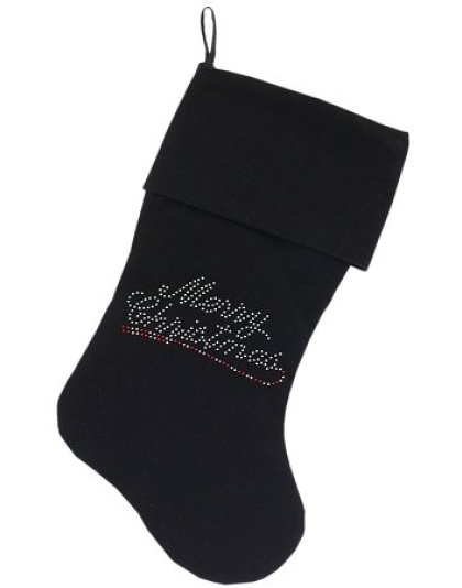 Merry Christmas Rhinestone 18 inch Velvet Christmas Stocking Black