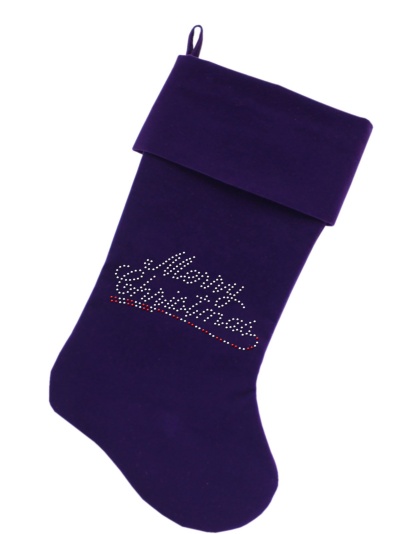 Merry Christmas Rhinestone 18 inch Velvet Christmas Stocking Purple