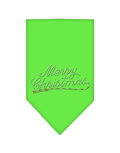 Merry Christmas Rhinestone Bandana Lime Green Large