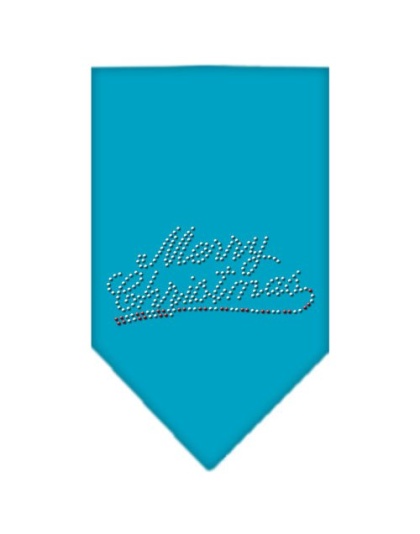 Merry Christmas Rhinestone Bandana Turquoise Large