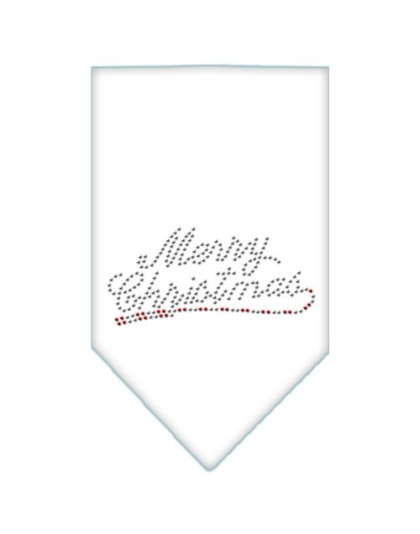 Merry Christmas Rhinestone Bandana White Large