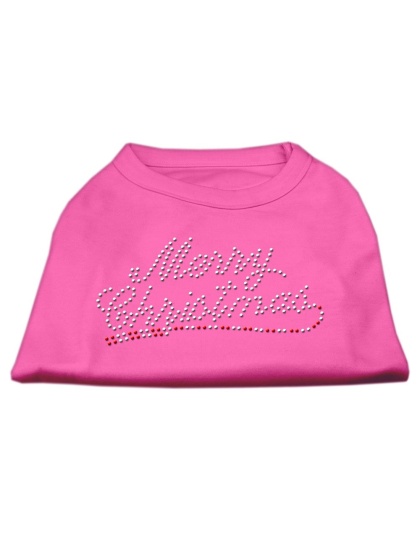 Merry Christmas Rhinestone Shirt Bright Pink L