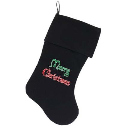 Merry Christmas Screen Print 18 inch Velvet Christmas Stocking Black