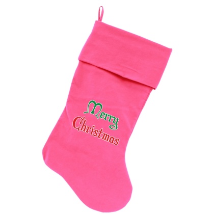 Merry Christmas Screen Print 18 inch Velvet Christmas Stocking Pink