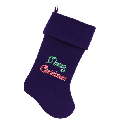 Merry Christmas Screen Print 18 inch Velvet Christmas Stocking Purple