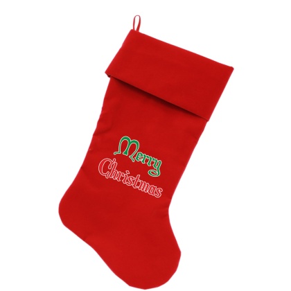 Merry Christmas Screen Print 18 inch Velvet Christmas Stocking Red