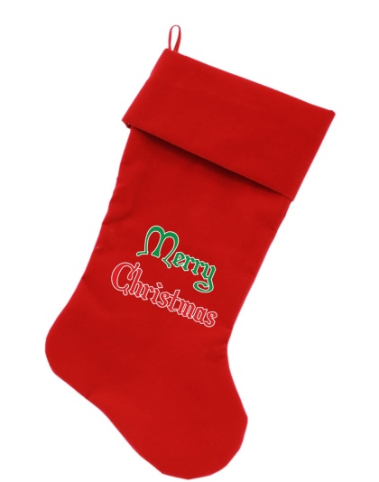 Merry Christmas Screen Print 18 inch Velvet Christmas Stocking Red