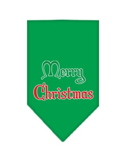 Merry Christmas Screen Print Bandana Emerald Green Large