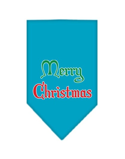 Merry Christmas Screen Print Bandana Turquoise Large