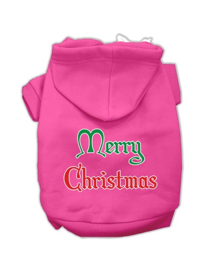 Merry Christmas Screen Print Pet Hoodies Bright Pink Size Lg
