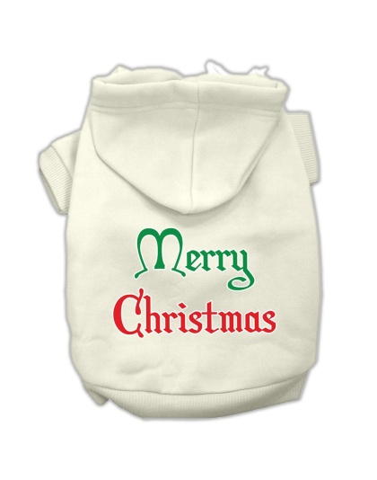 Merry Christmas Screen Print Pet Hoodies Cream Size Lg