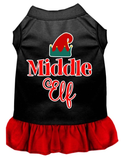 Middle Elf Screen Print Dog Dress Black with Red Lg