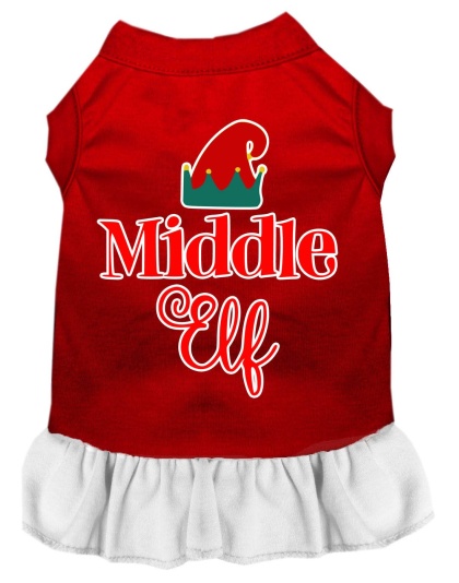 Middle Elf Screen Print Dog Dress Red with White Lg