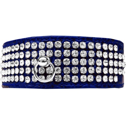Mirage 5 Row Rhinestone Designer Croc Dog Collar Blue Size 12