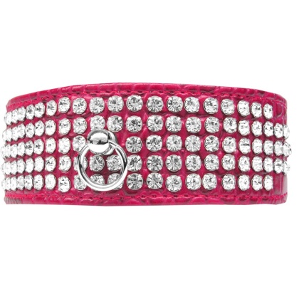 Mirage 5 Row Rhinestone Designer Croc Dog Collar Bright Pink Size 12