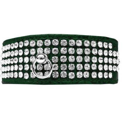 Mirage 5 Row Rhinestone Designer Croc Dog Collar Emerald Green Size 12