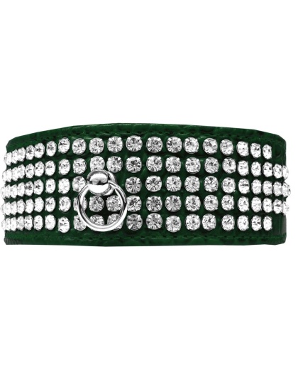 Mirage 5 Row Rhinestone Designer Croc Dog Collar Emerald Green Size 12