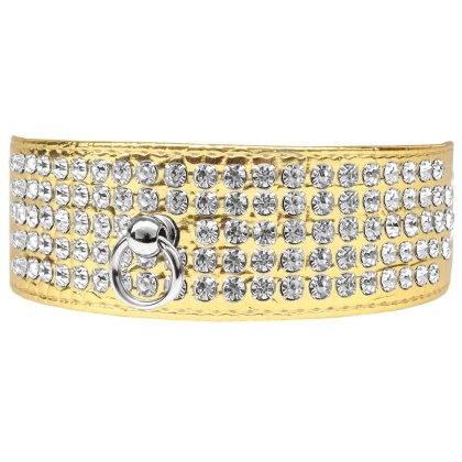 Mirage 5 Row Rhinestone Designer Croc Dog Collar Gold Size 12