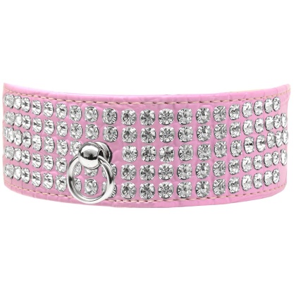 Mirage 5 Row Rhinestone Designer Croc Dog Collar Light Pink Size 12