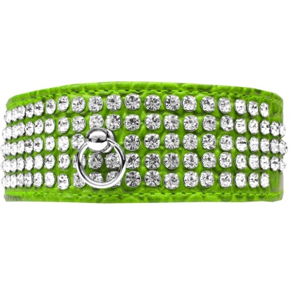 Mirage 5 Row Rhinestone Designer Croc Dog Collar Lime Green Size 12