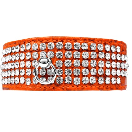 Mirage 5 Row Rhinestone Designer Croc Dog Collar Orange Size 12