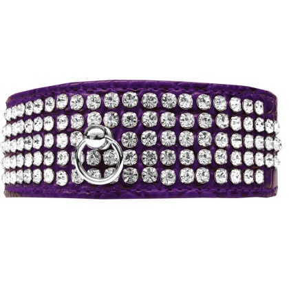 Mirage 5 Row Rhinestone Designer Croc Dog Collar Purple Size 12