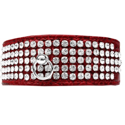 Mirage 5 Row Rhinestone Designer Croc Dog Collar Red Size 12