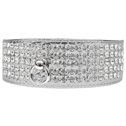 Mirage 5 Row Rhinestone Designer Croc Dog Collar Silver Size 12